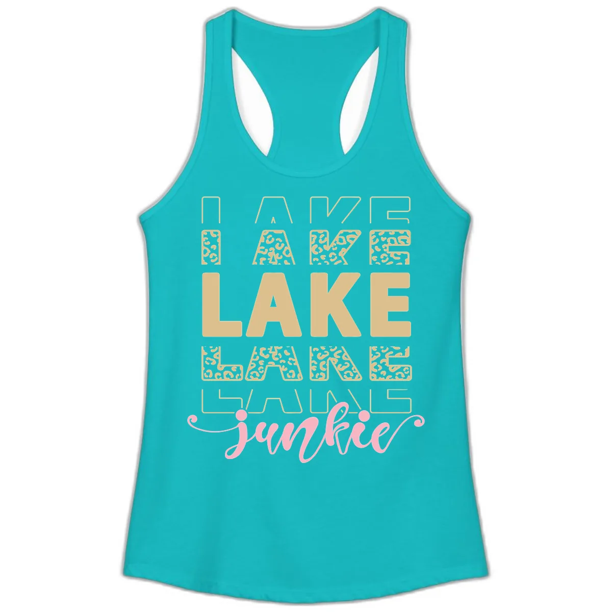 Lake Lane Junkie Typography Design Ladies Tank in Tahiti Blue