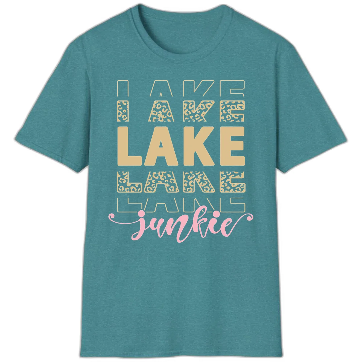 Lake Lane Junkie Typography Design T-Shirt in Heather Galapagos Blue