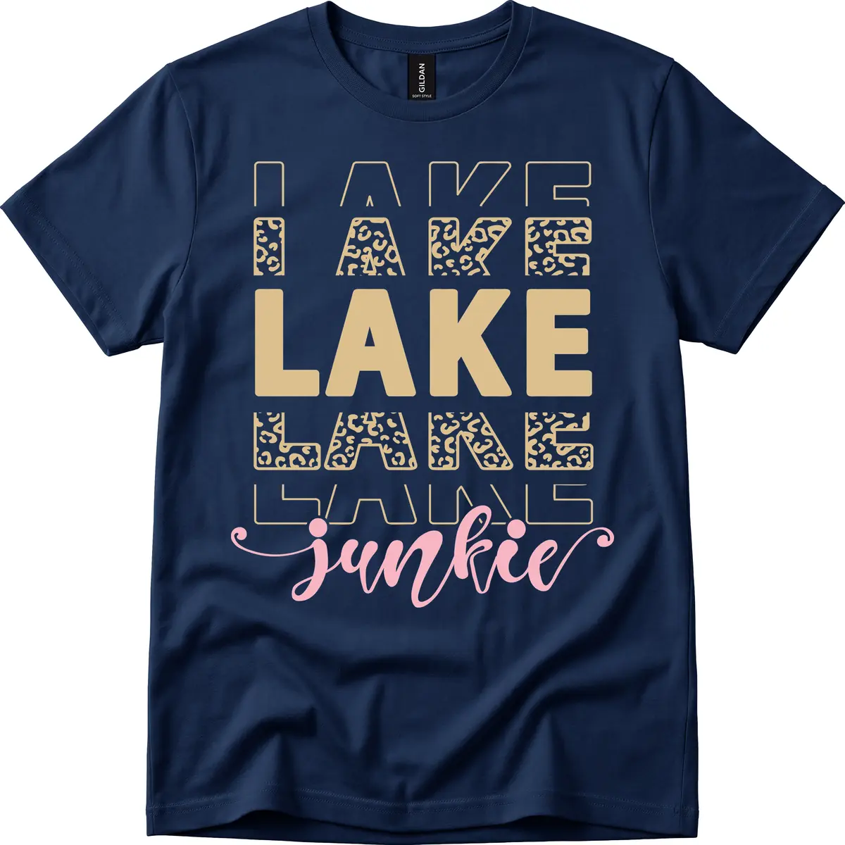 Lake Lane Junkie Typography Design T-Shirt in Navy
