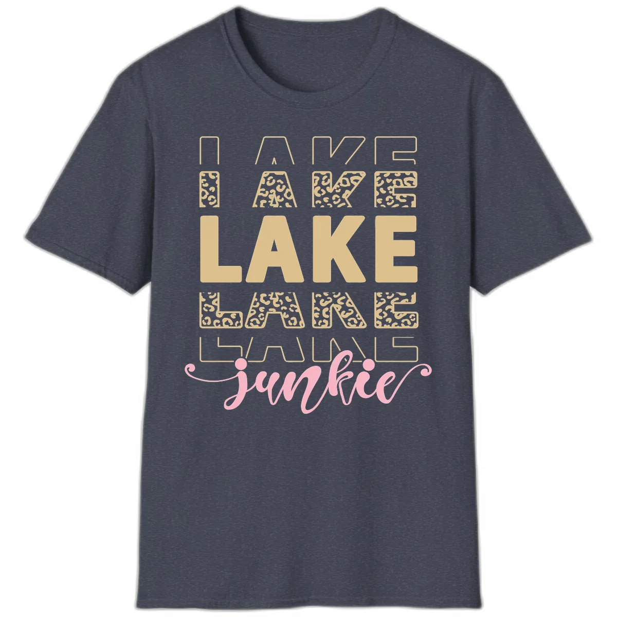Lake Lane Junkie Typography Design T-Shirt in Heather Navy