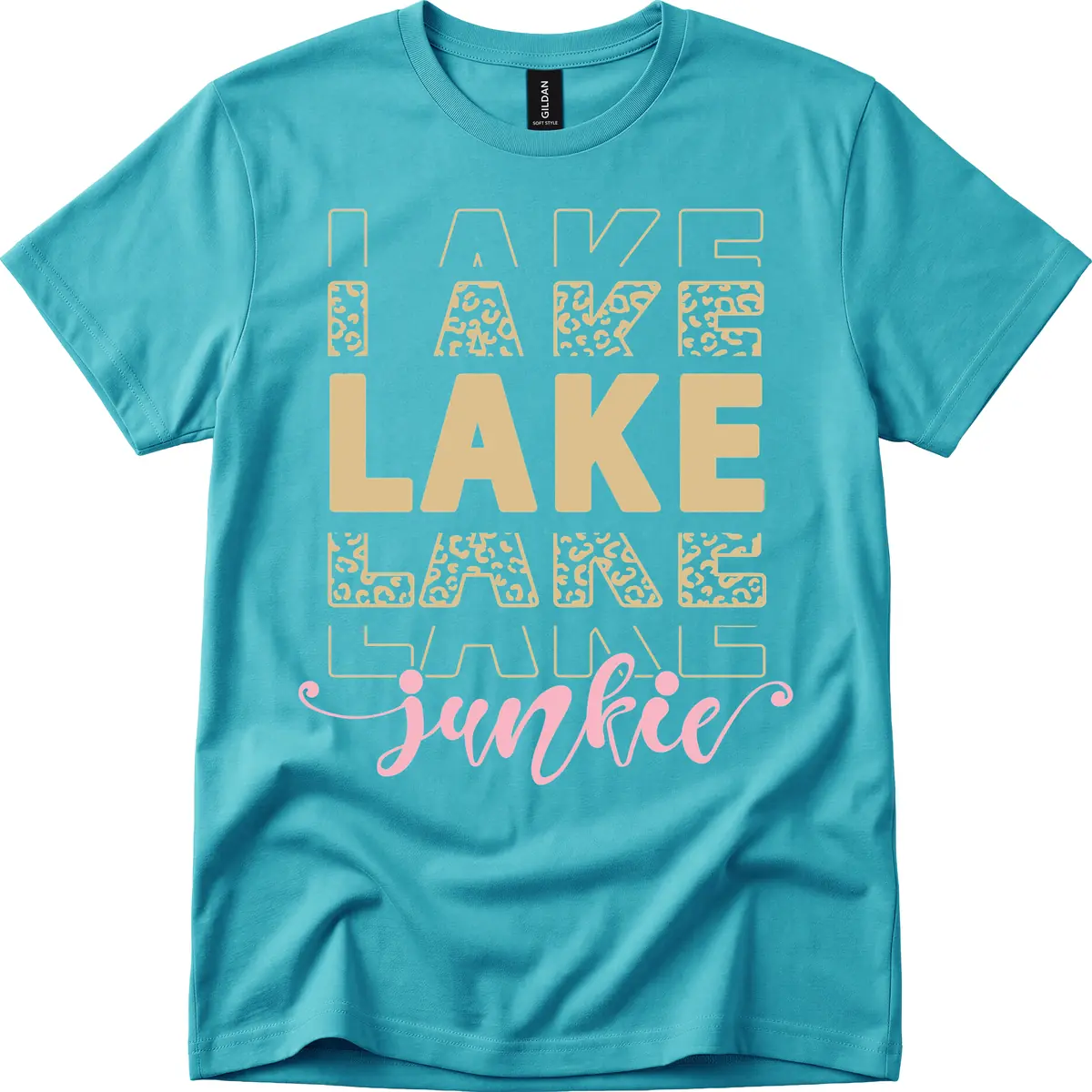 Lake Lane Junkie Typography Design T-Shirt in Tropical Blue