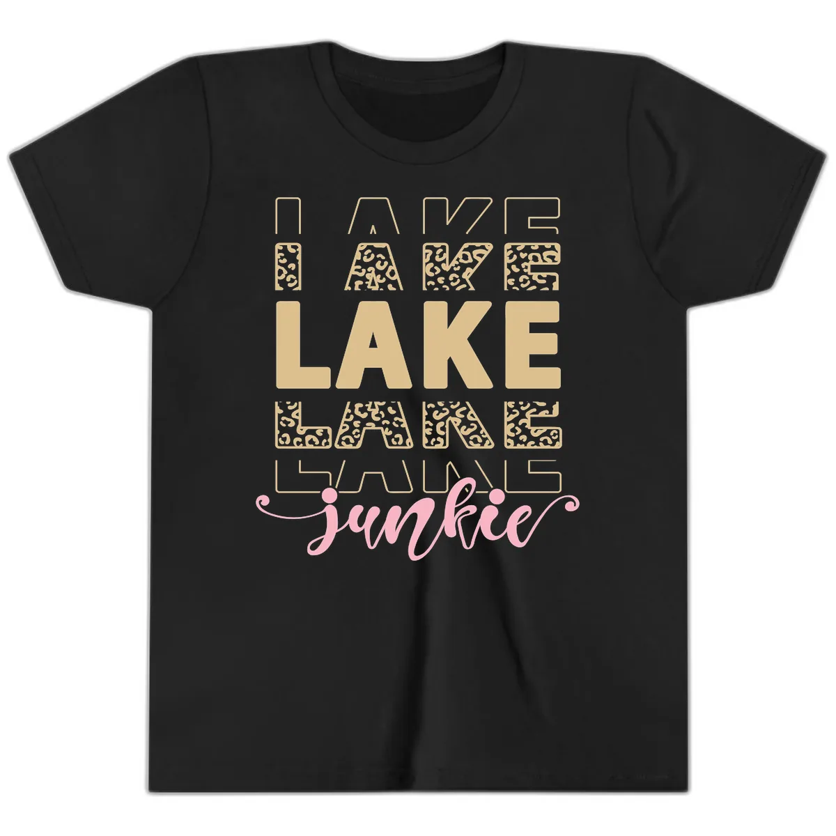 Lake Lane Junkie Typography Design Youth T-Shirt in Black