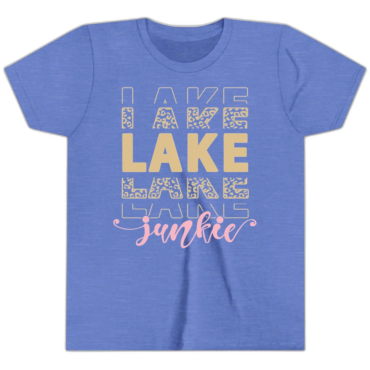Lake Lane Junkie Typography Design Youth T-Shirt in Heather Columbia Blue