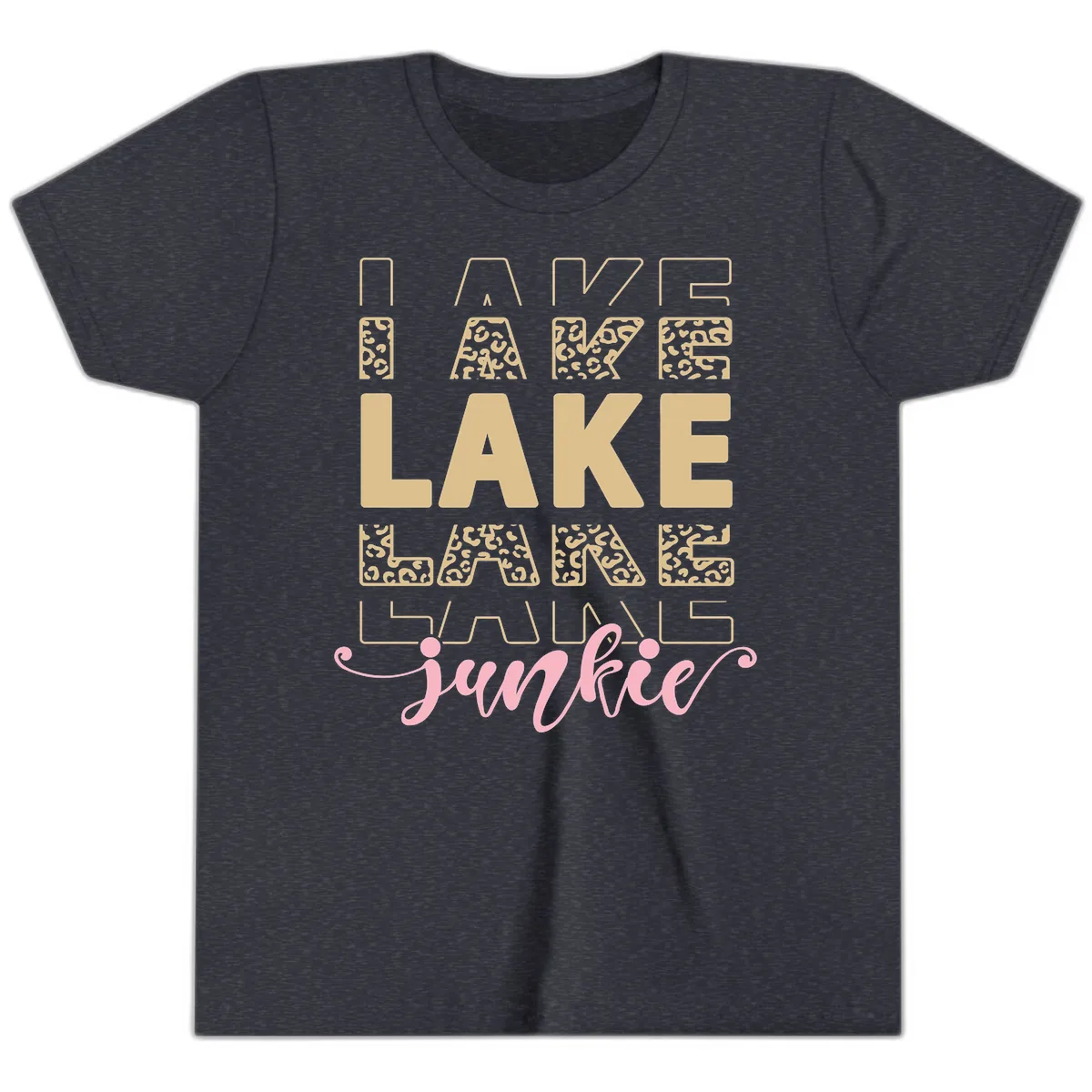Lake Lane Junkie Typography Design Youth T-Shirt in Heather Navy