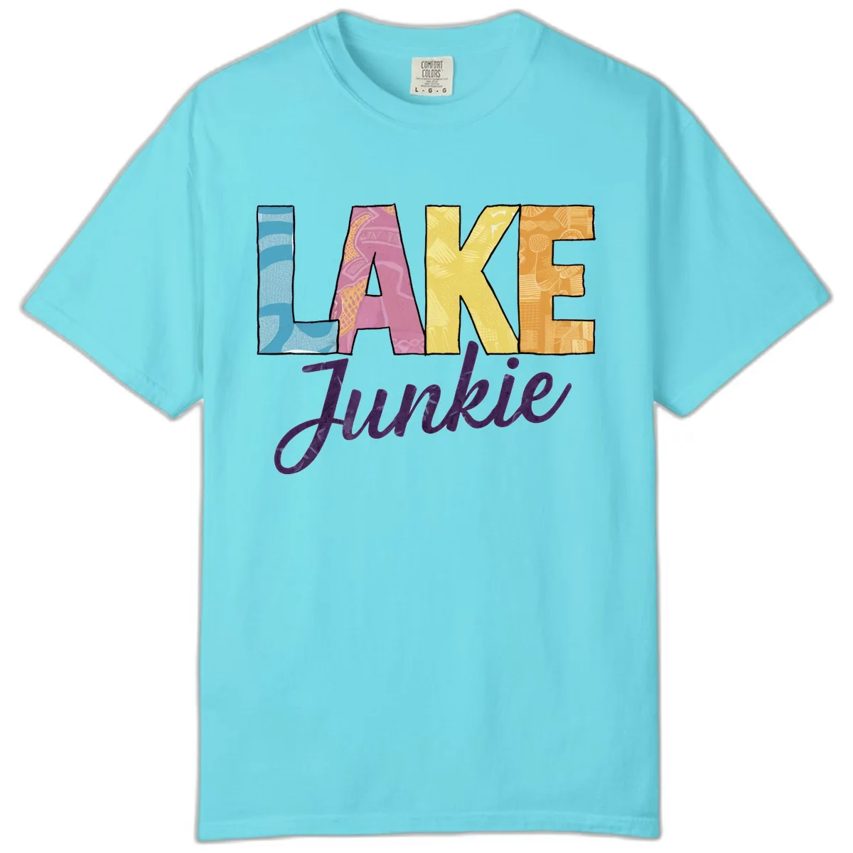 Lake Junkie Typography Design Comfort Color in Lagoon Blue