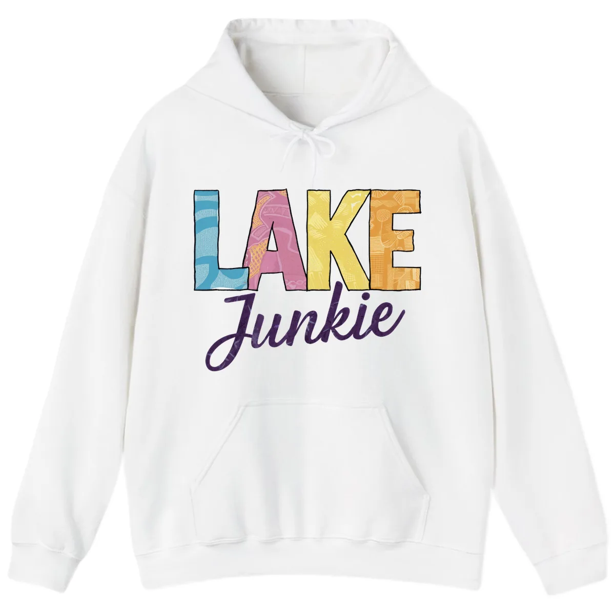 Lake Junkie Typography Design Hoodie in White