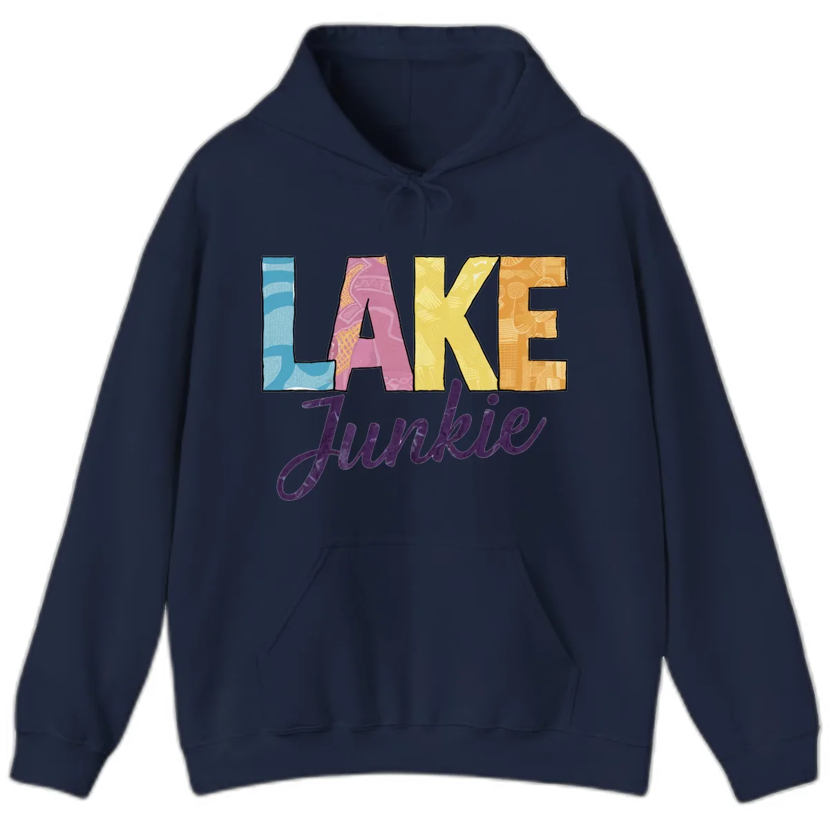 Lake Junkie Typography Design Hoodie in Navy