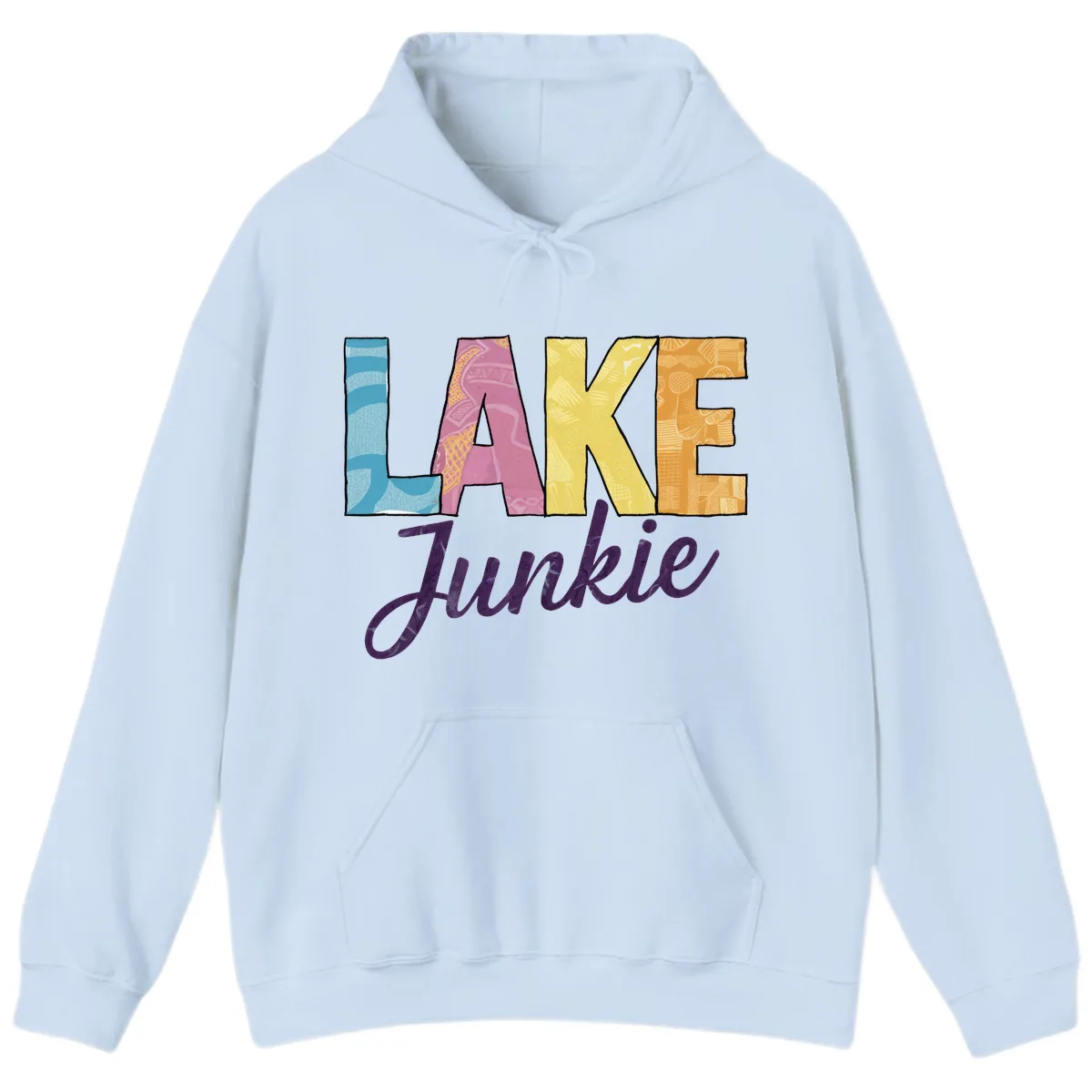 Lake Junkie Typography Design Hoodie in Light Blue