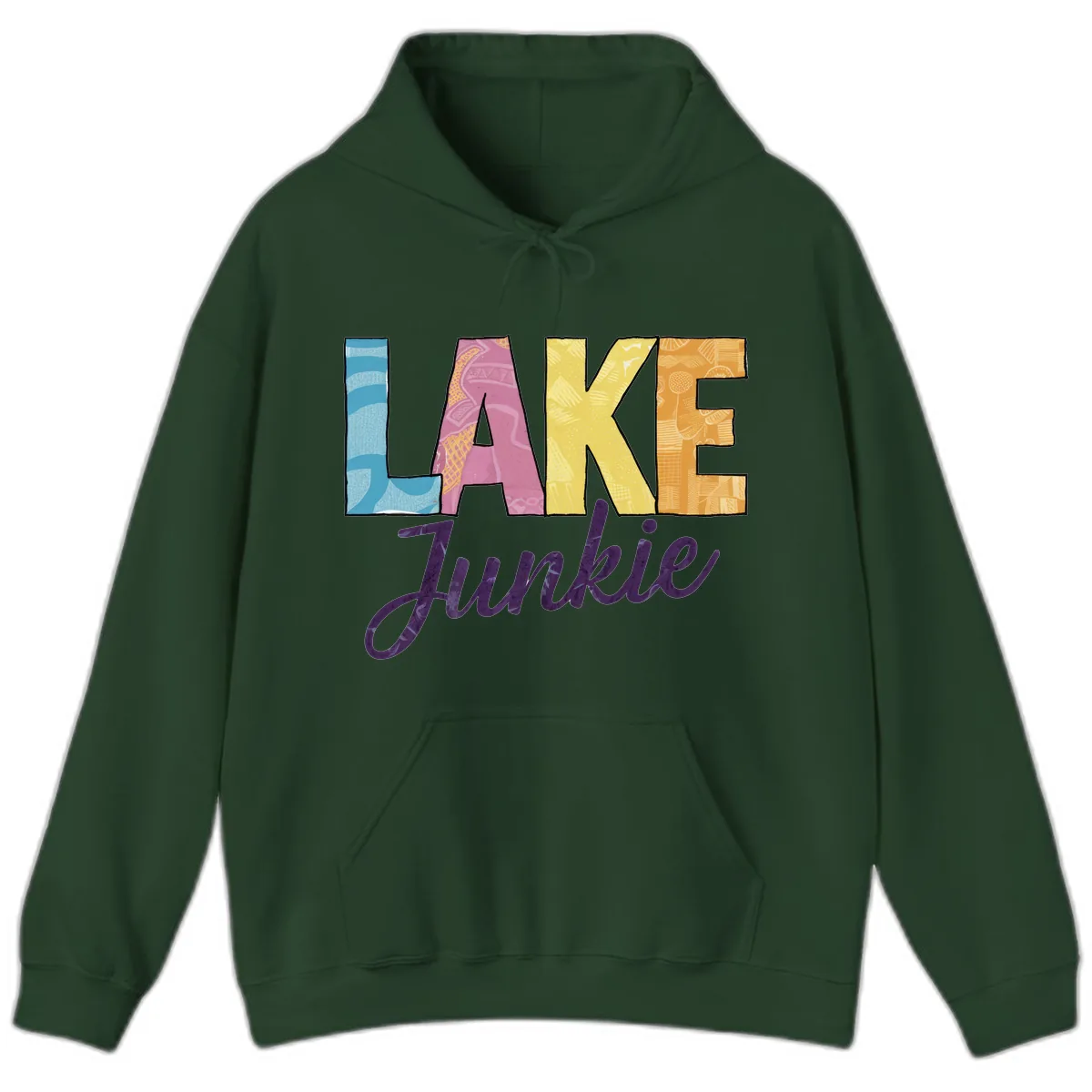 Lake Junkie Typography Design Hoodie in Forest Green