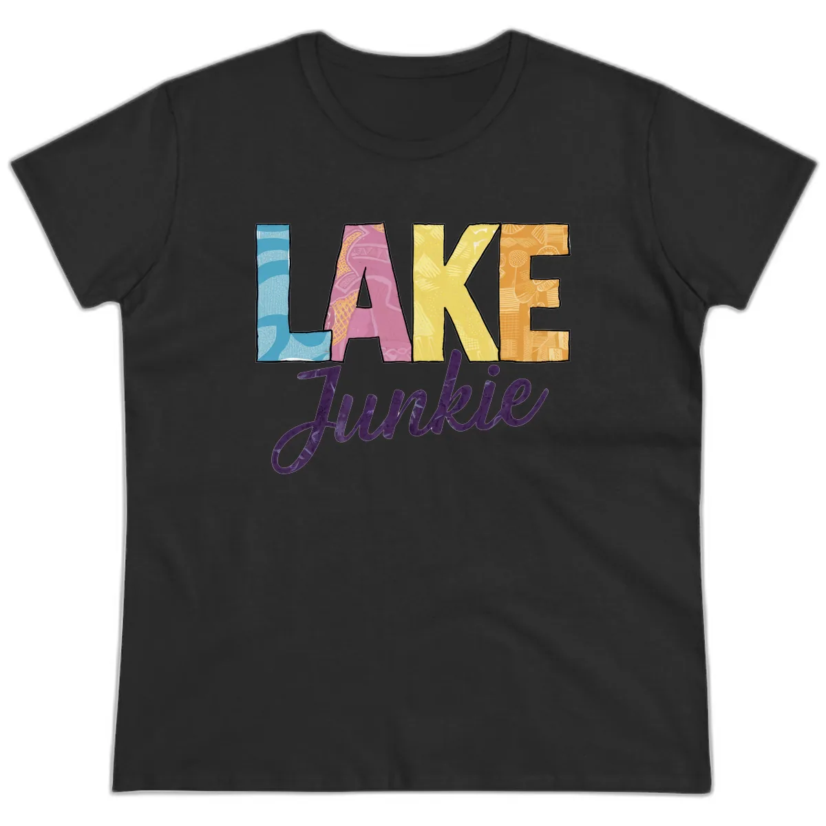Lake Junkie Typography Design Ladies Tee in Black