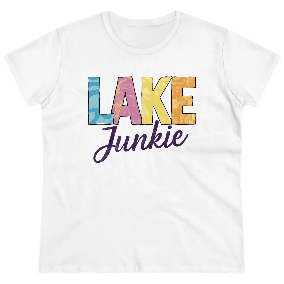 Lake Junkie Typography Design Ladies Tee in White