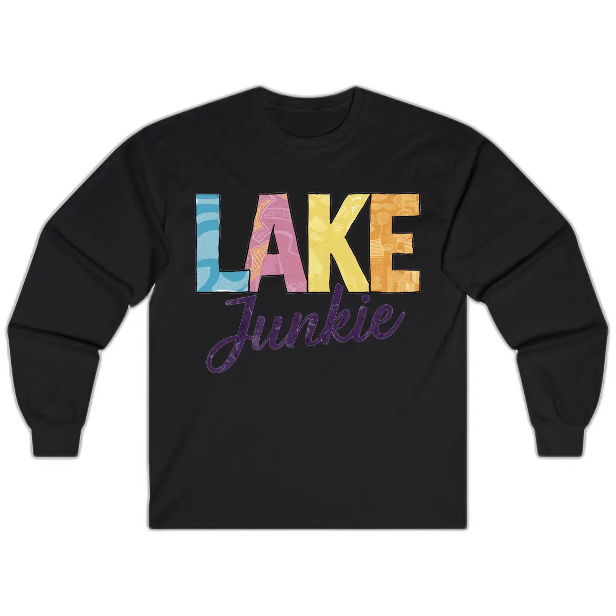 Lake Junkie Typography Design Long Sleeve in Black