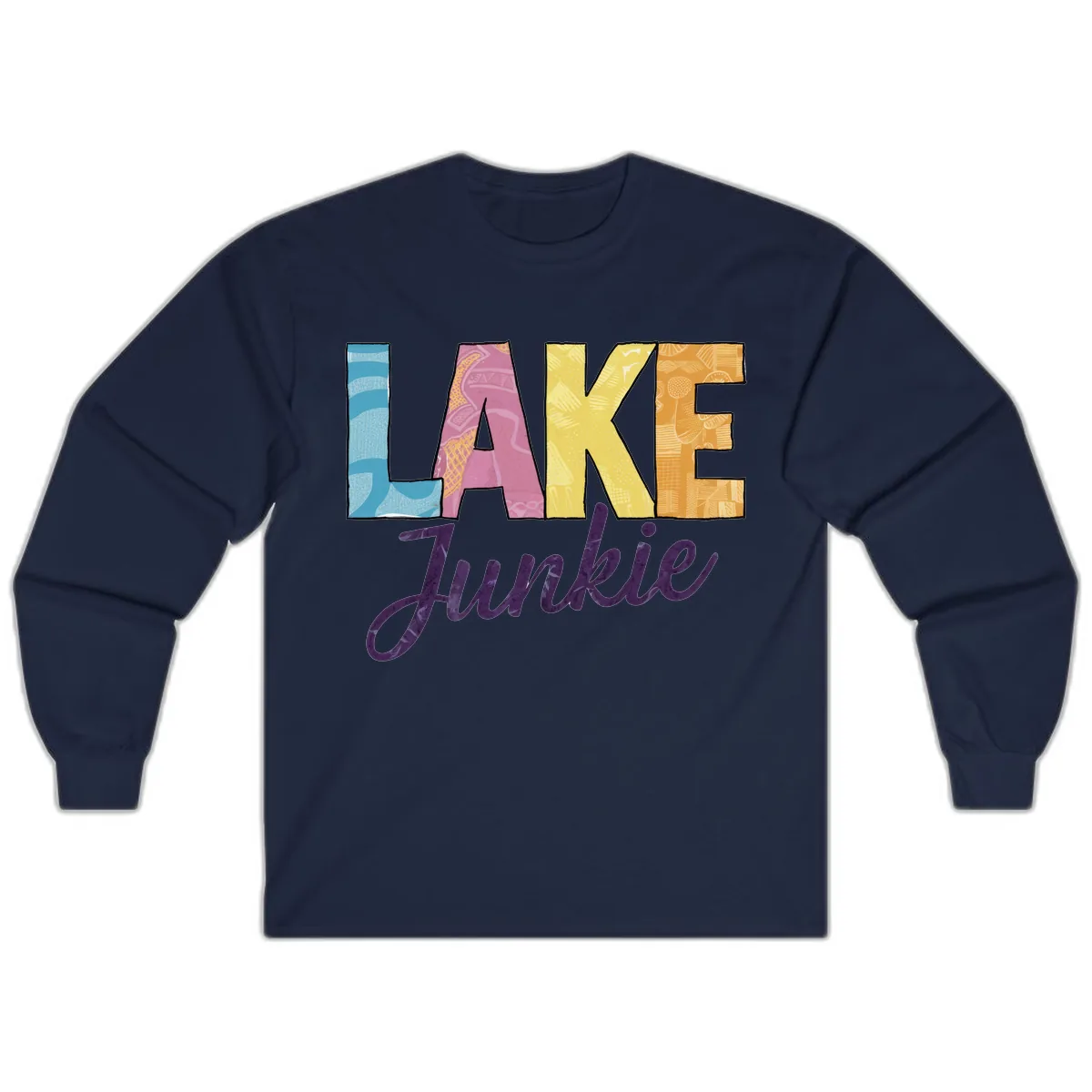 Lake Junkie Typography Design Long Sleeve in Navy