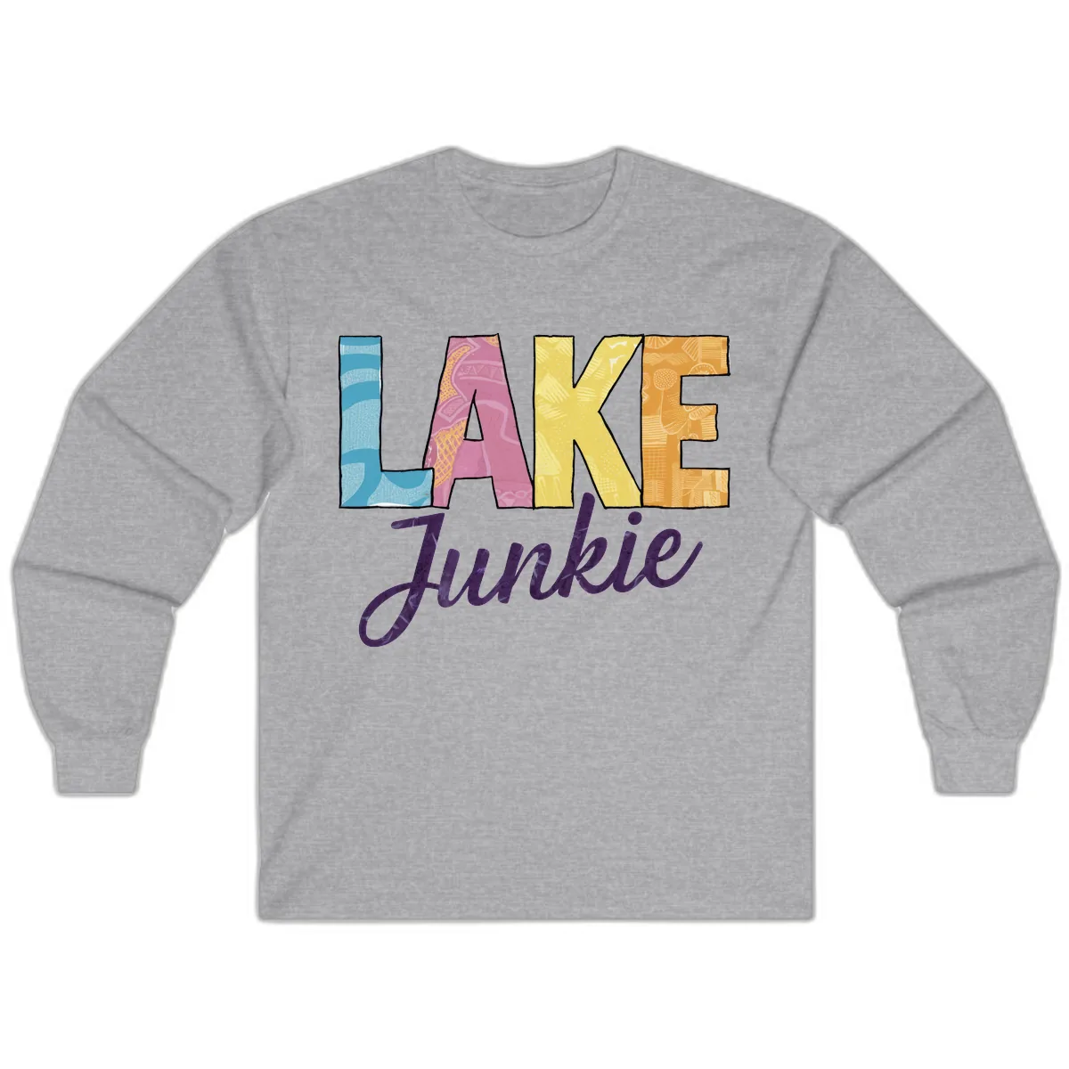 Lake Junkie Typography Design Long Sleeve in Sport Grey