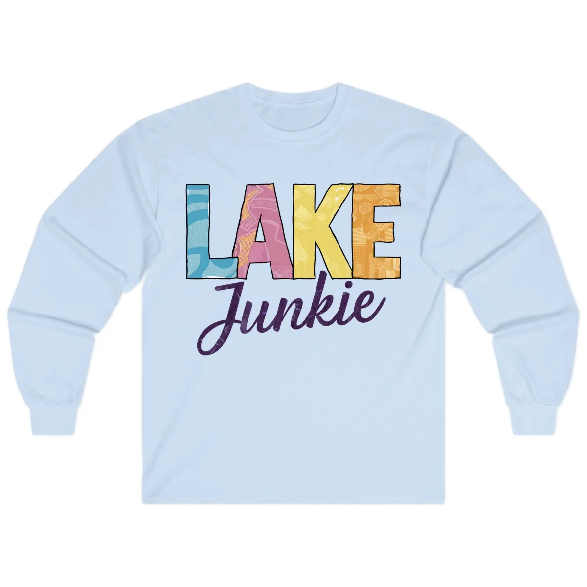 Lake Junkie Typography Design Long Sleeve in Light Blue