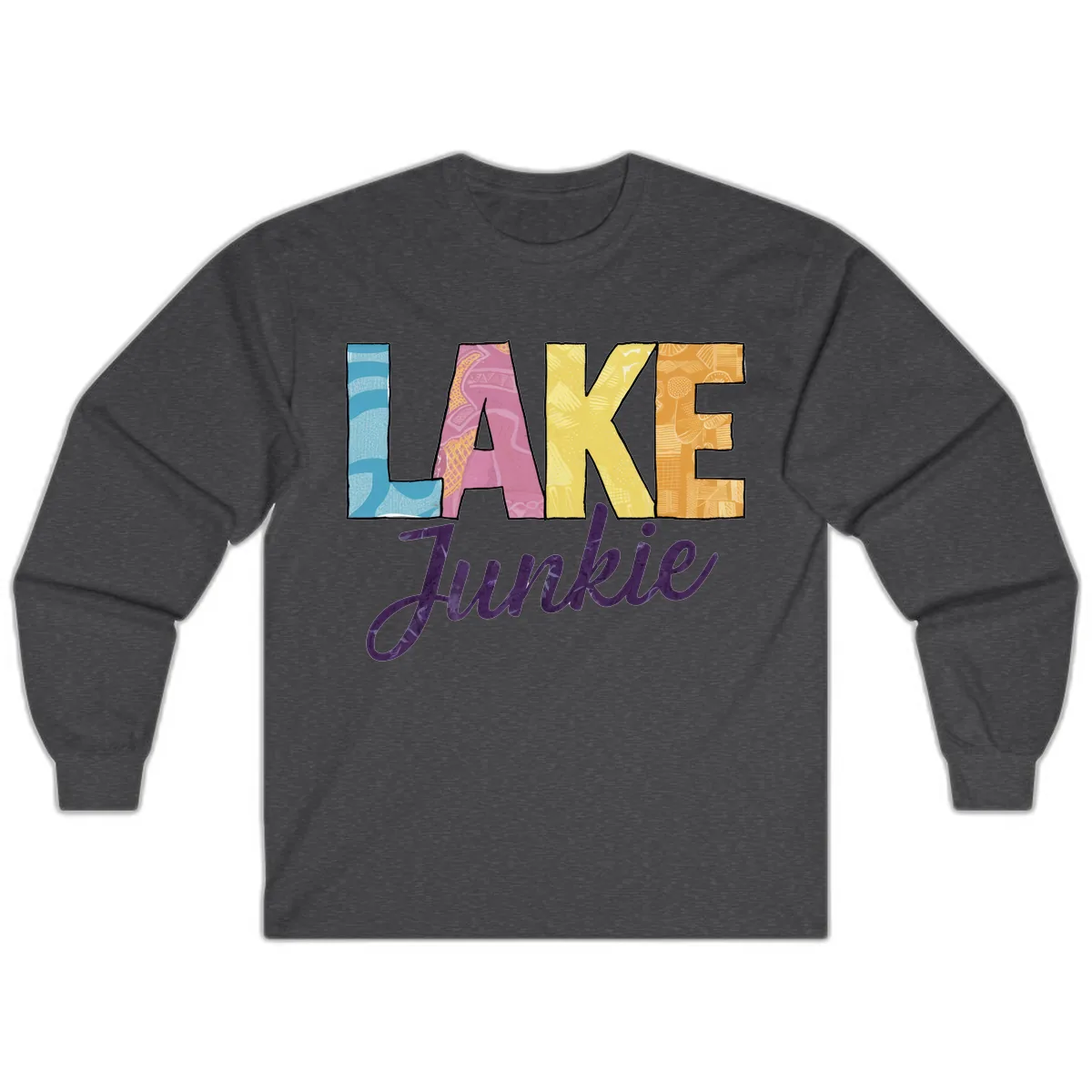 Lake Junkie Typography Design Long Sleeve in Dark Heather