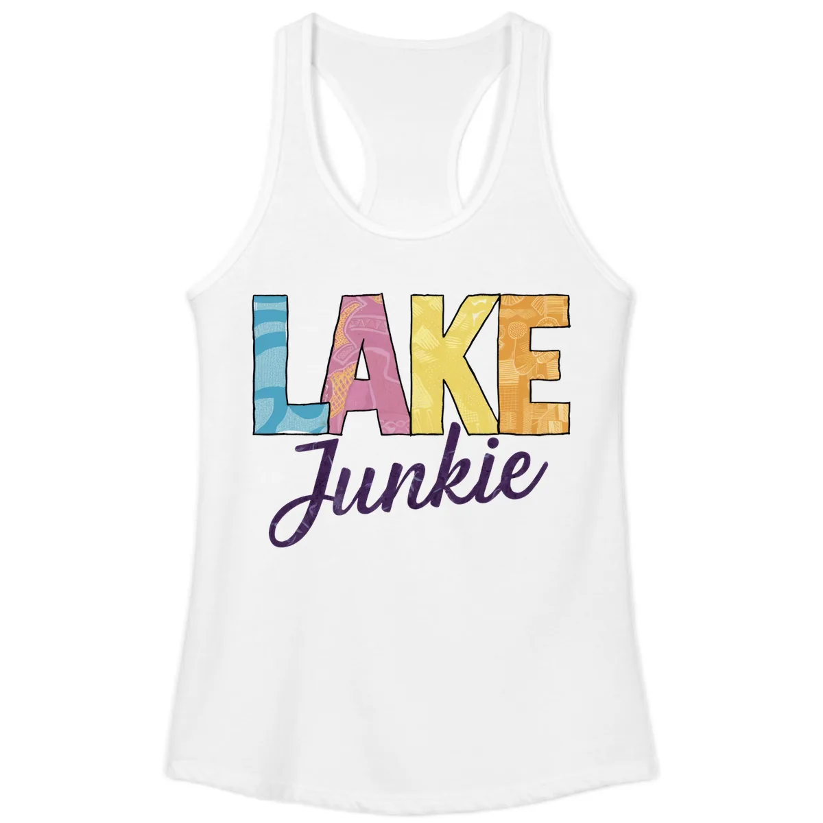 Lake Junkie Typography Design Ladies Tank in White
