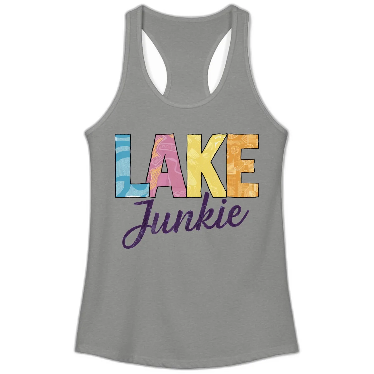 Lake Junkie Typography Design Ladies Tank in Heather Grey