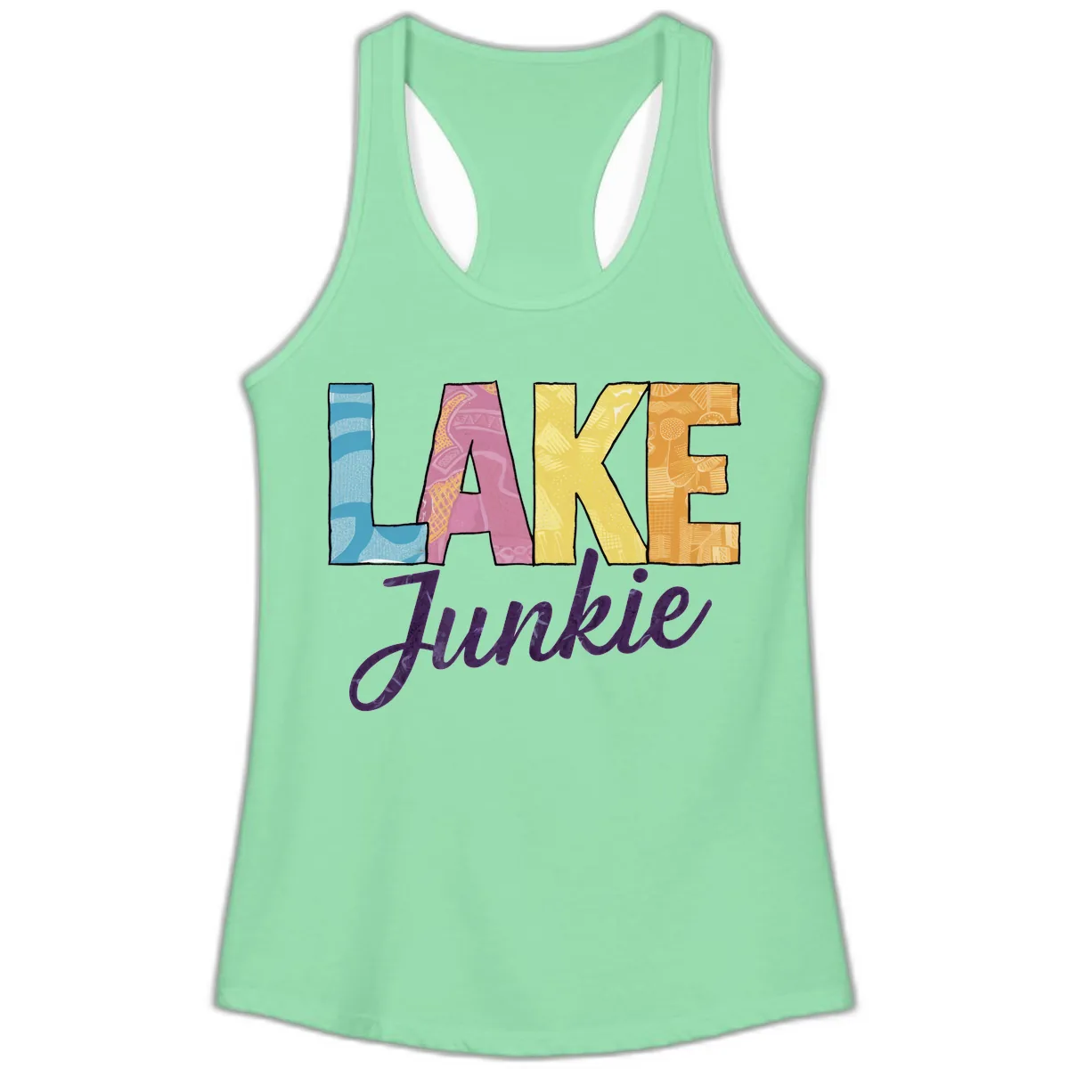 Lake Junkie Typography Design Ladies Tank in Solid Mint
