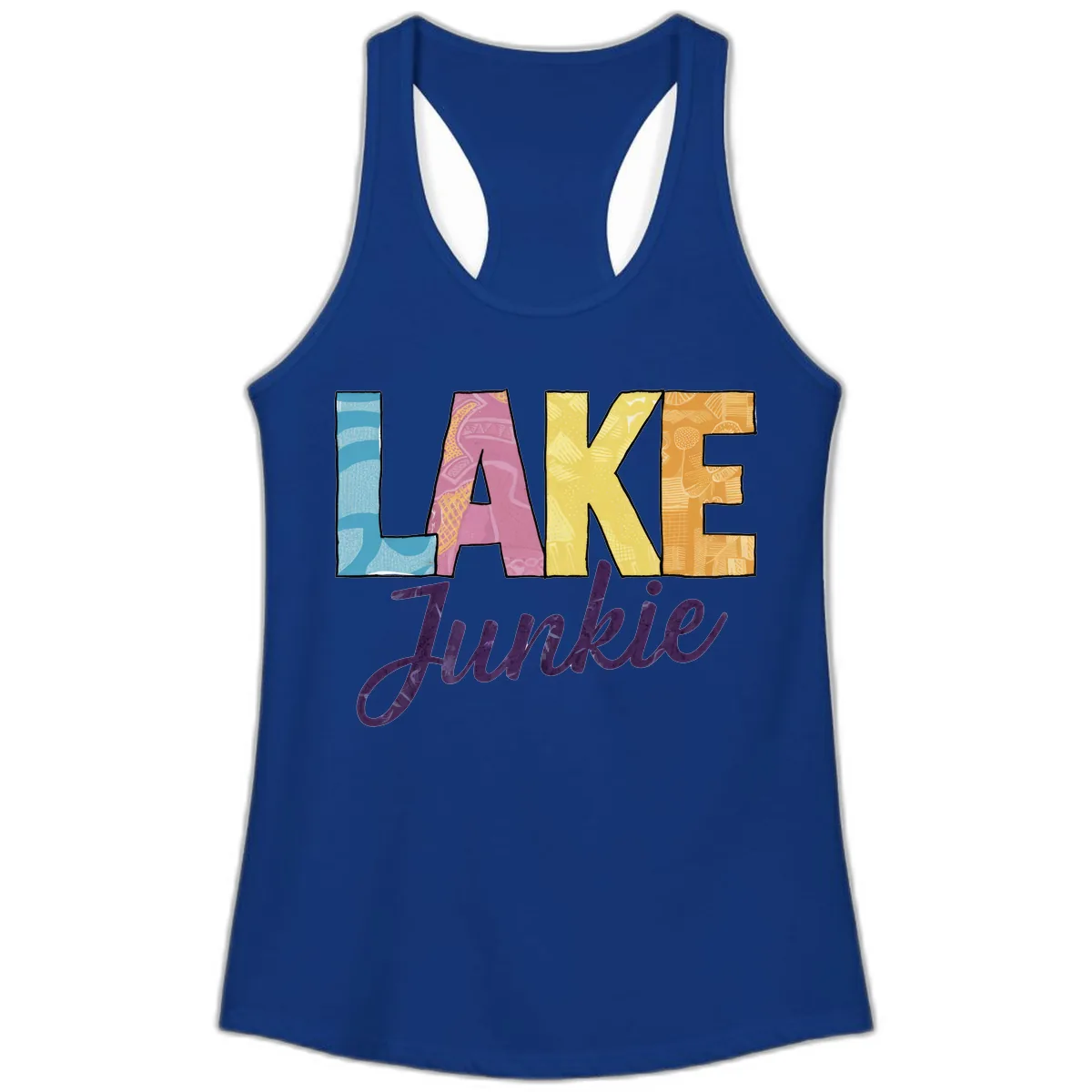 Lake Junkie Typography Design Ladies Tank in Solid Royal