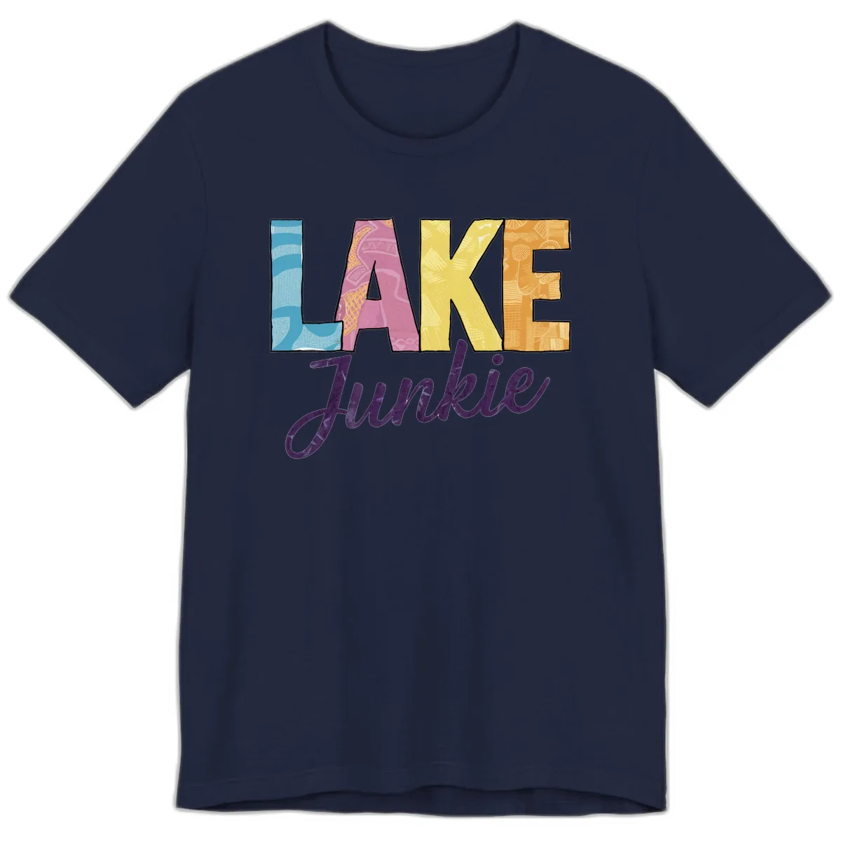 Lake Junkie Typography Design Premium T-Shirt in Navy