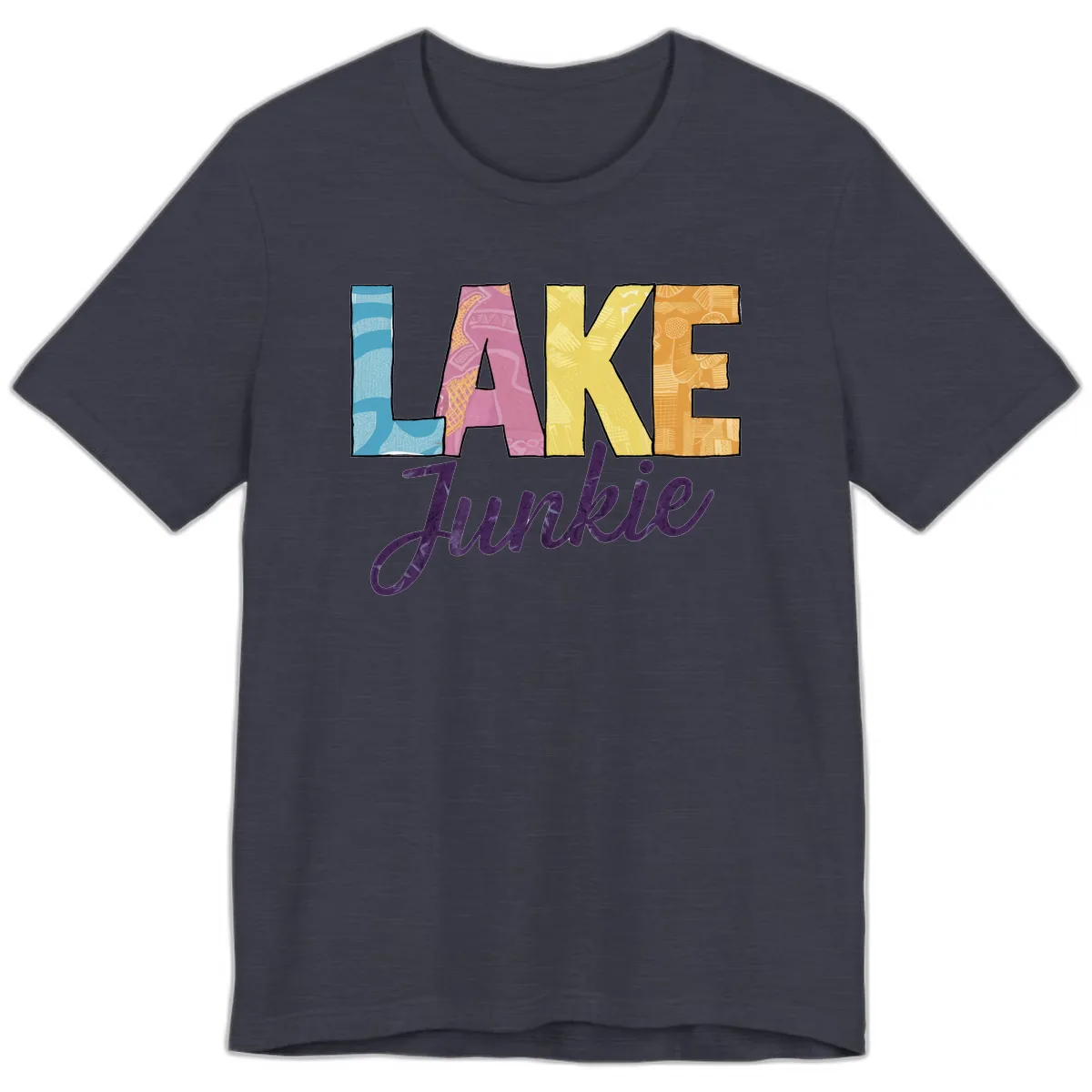 Lake Junkie Typography Design Premium T-Shirt in Heather Midnight Navy