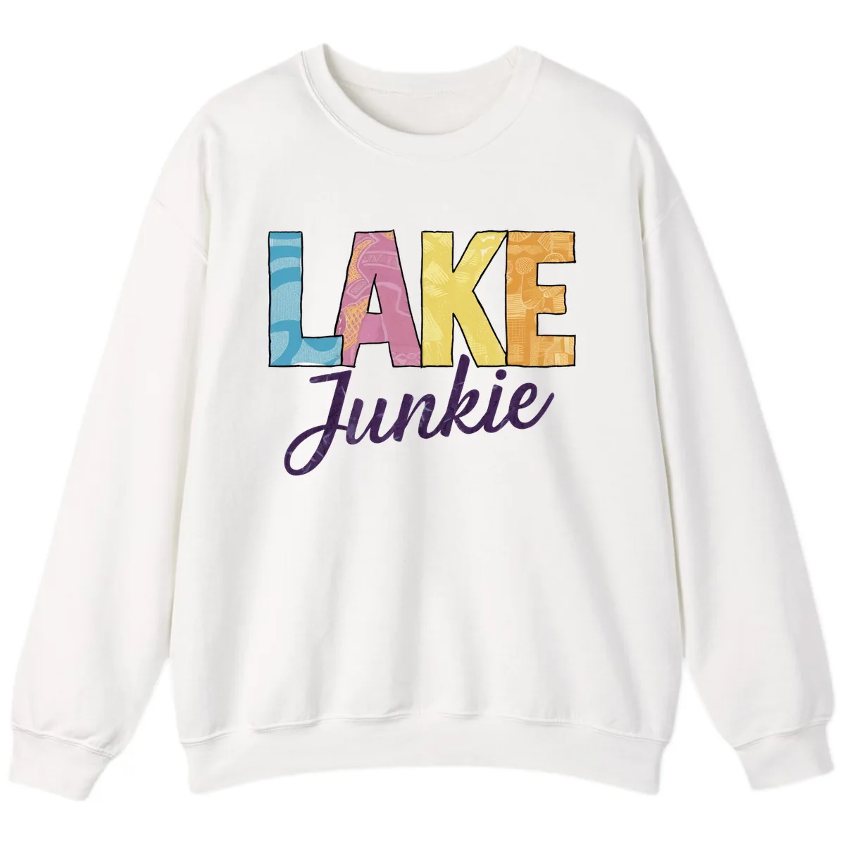 Lake Junkie Typography Design Sweatshirt in White