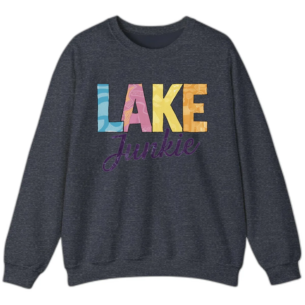 Lake Junkie Typography Design Sweatshirt in Heather Sport Dark Navy