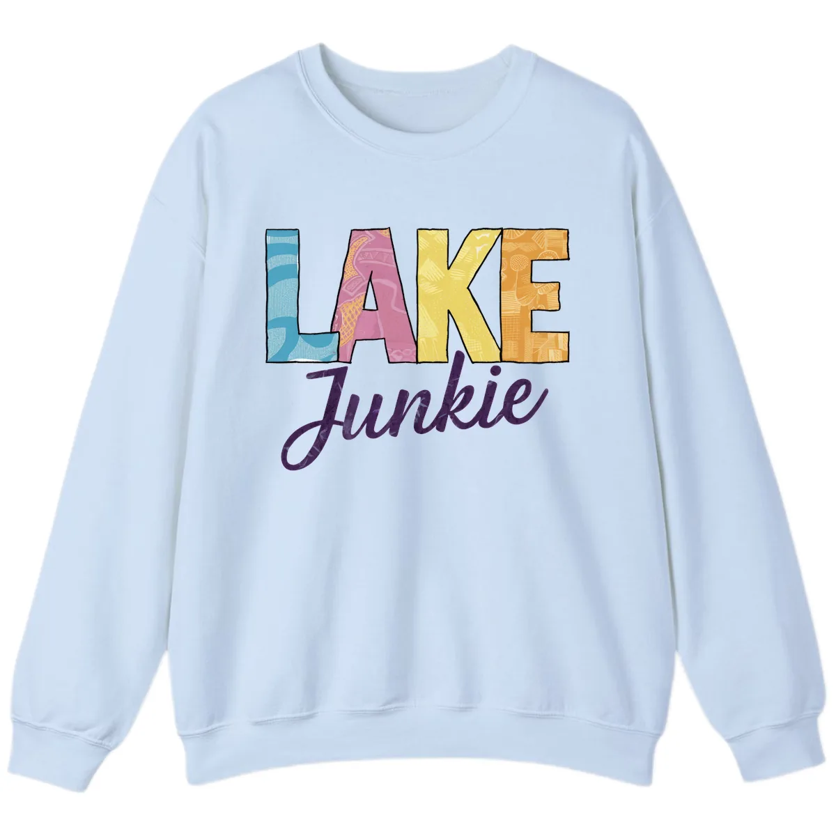 Lake Junkie Typography Design Sweatshirt in Light Blue