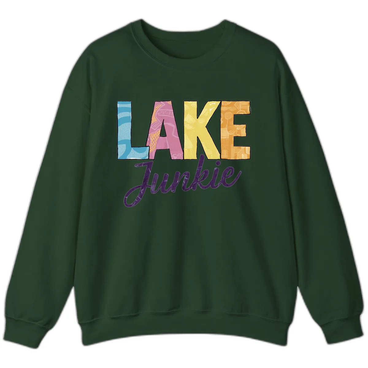 Lake Junkie Typography Design Sweatshirt in Forest Green