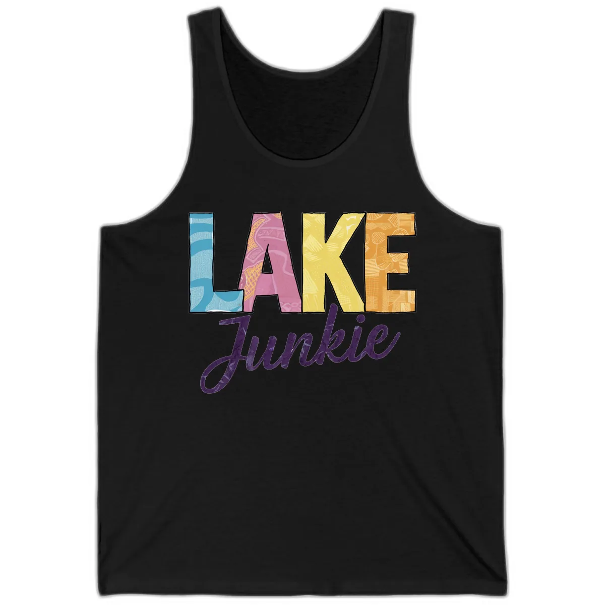 Lake Junkie Typography Design Tank in Black
