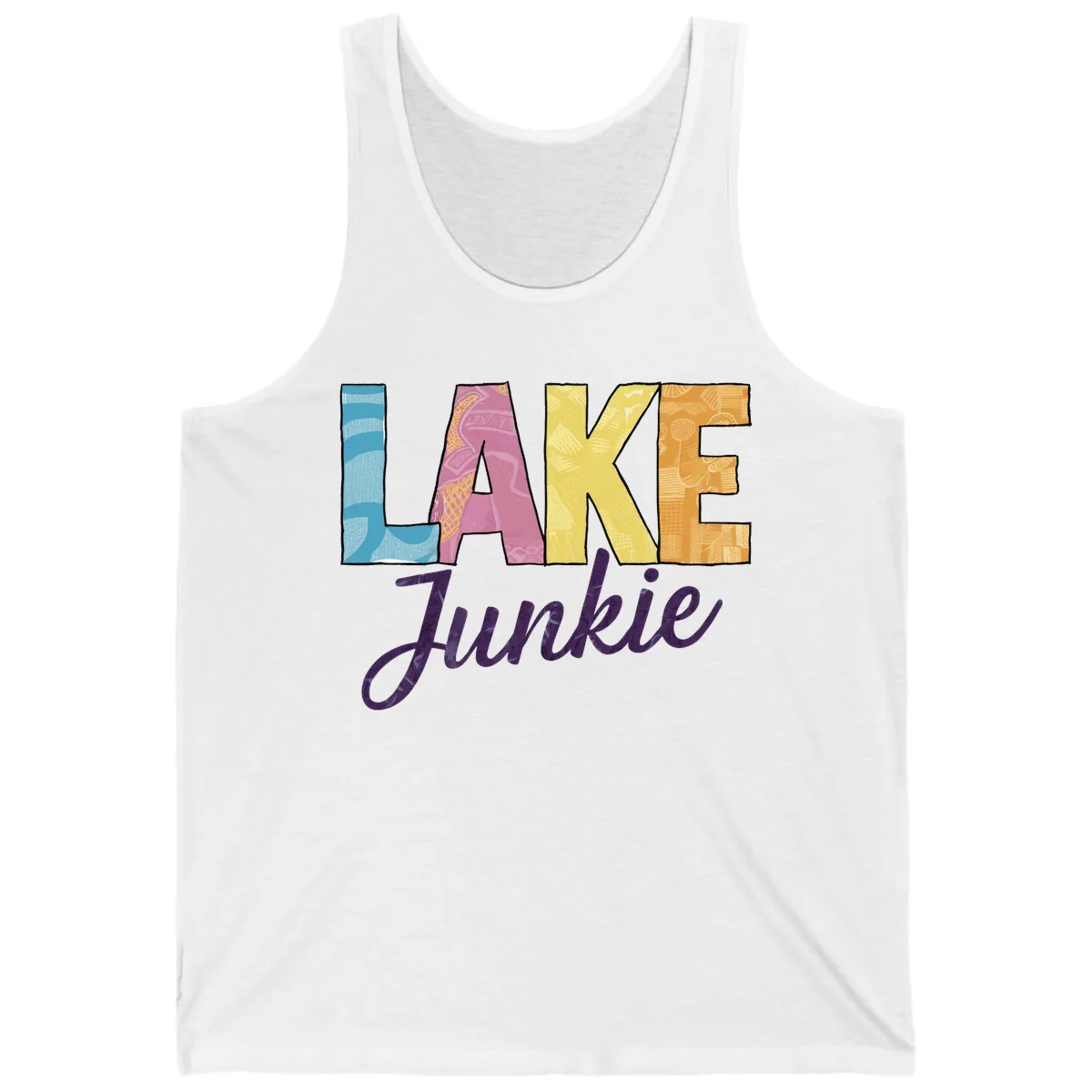 Lake Junkie Typography Design Tank in White
