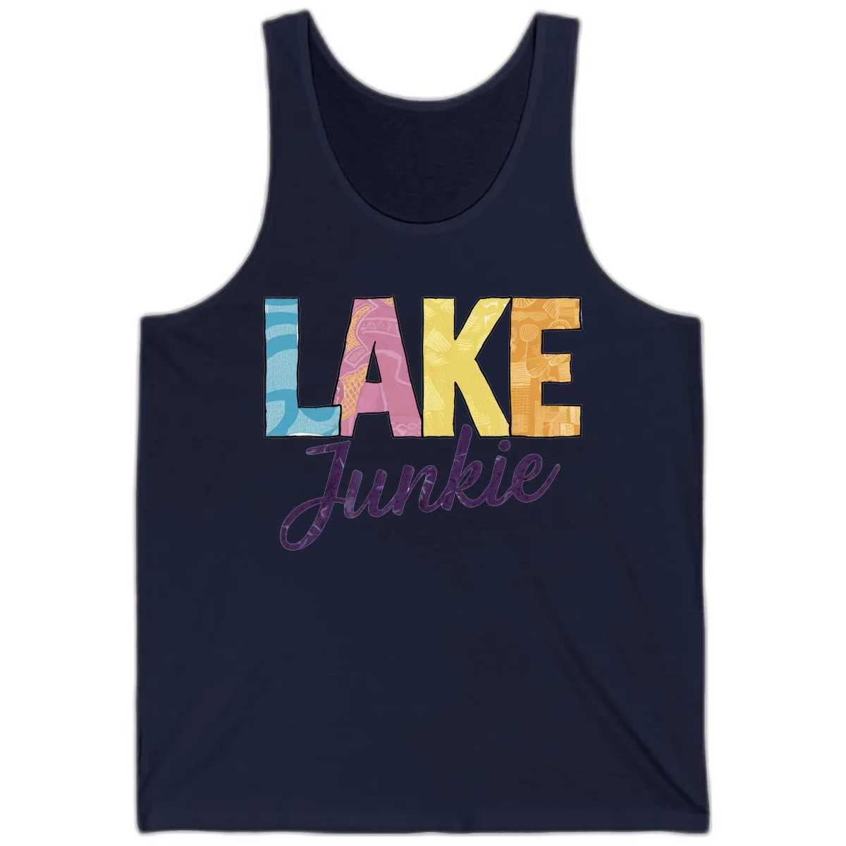 Lake Junkie Typography Design Tank in Navy