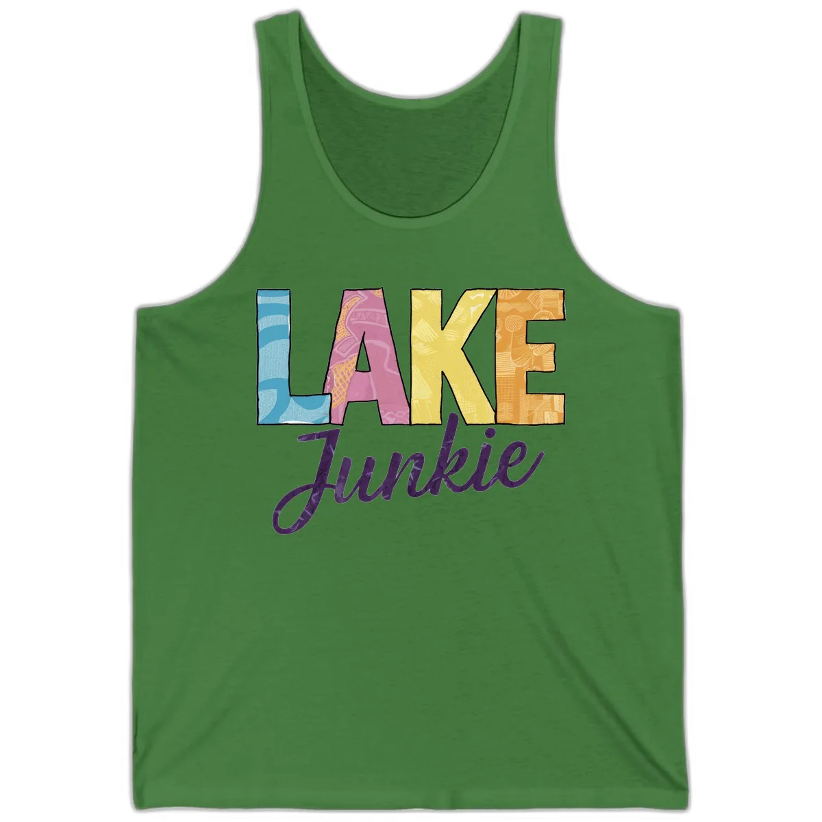 Lake Junkie Typography Design Tank in Leaf