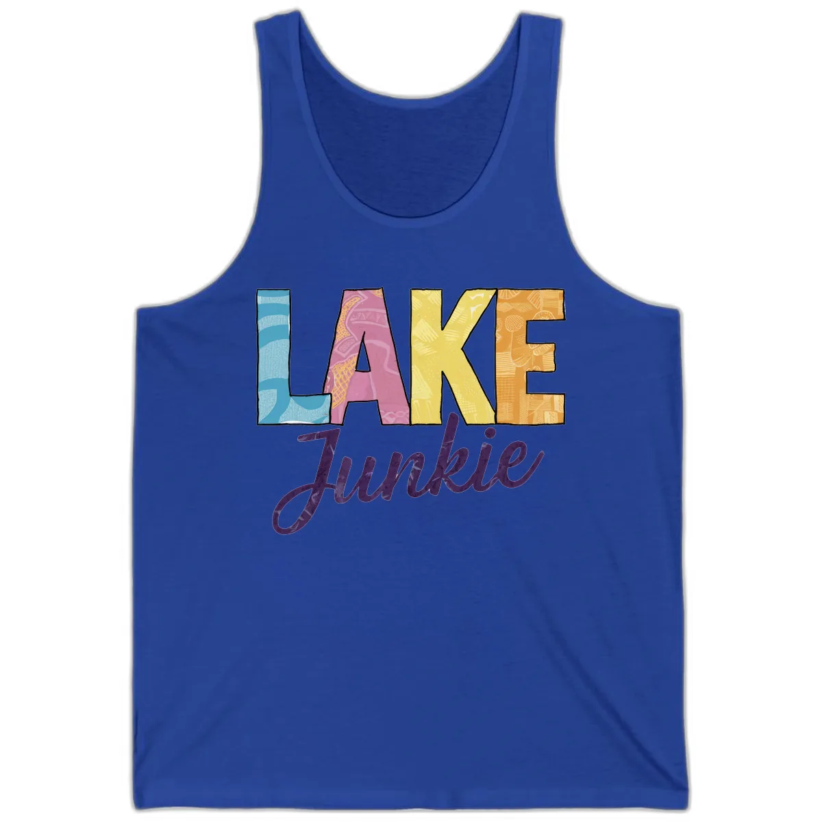 Lake Junkie Typography Design Tank in True Royal