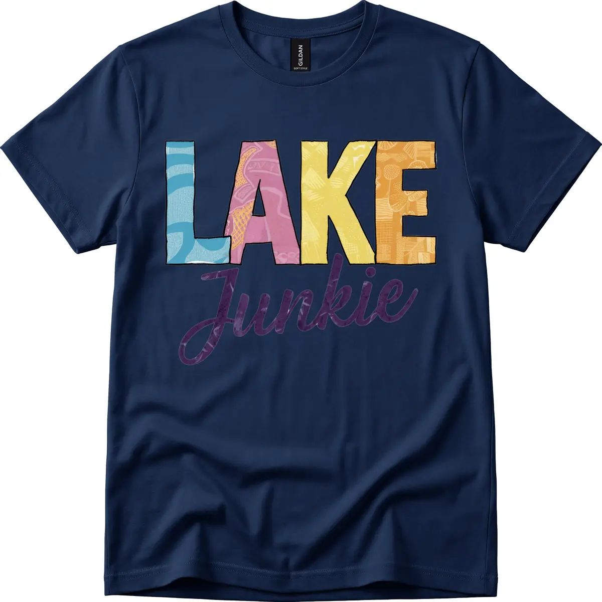 Lake Junkie Typography Design T-Shirt in Navy