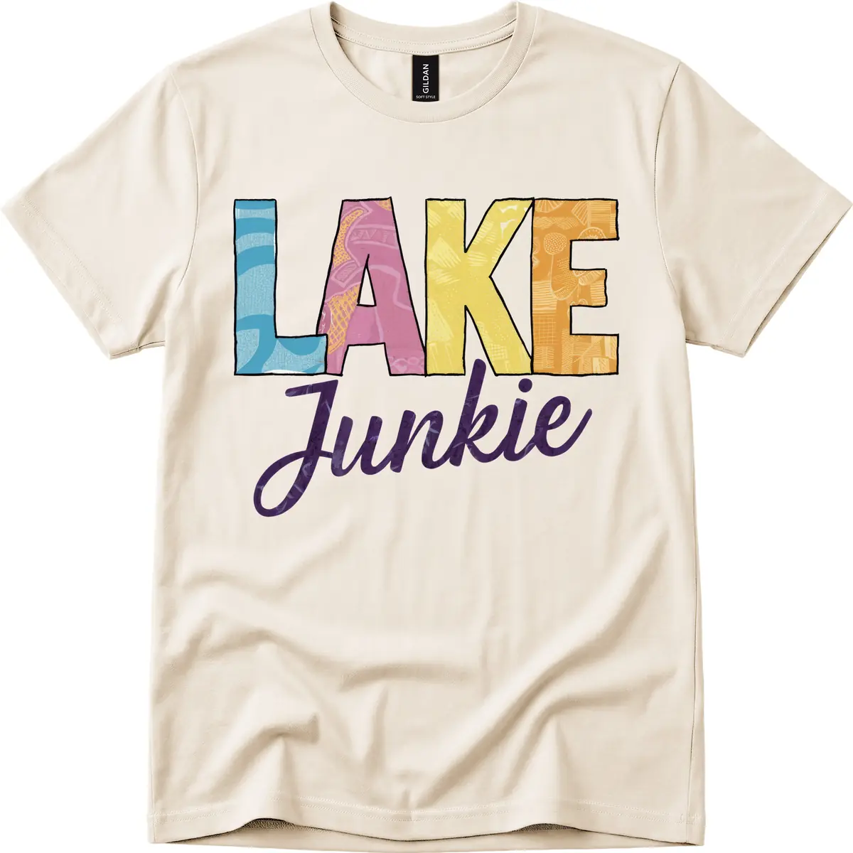 Lake Junkie Typography Design T-Shirt in Natural
