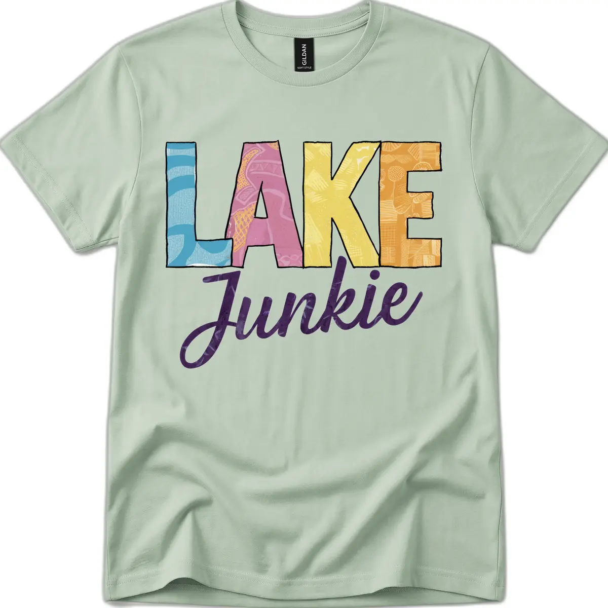Lake Junkie Typography Design T-Shirt in Sage
