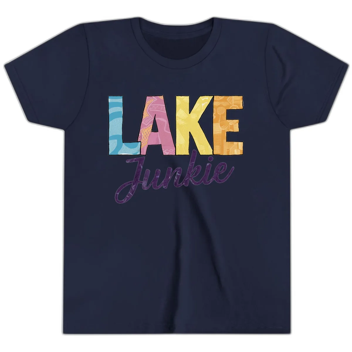 Lake Junkie Typography Design Youth T-Shirt in Navy