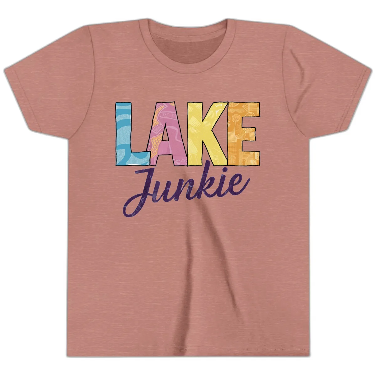 Lake Junkie Typography Design Youth T-Shirt in Heather Mauve