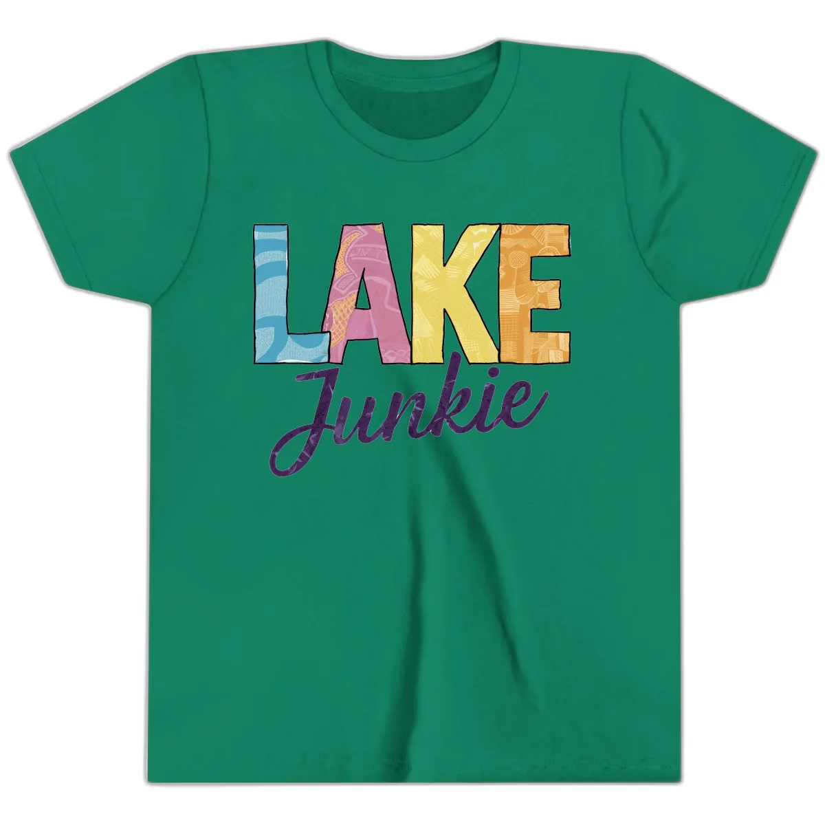 Lake Junkie Typography Design Youth T-Shirt in Kelly