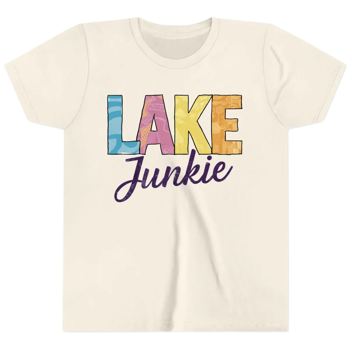 Lake Junkie Typography Design Youth T-Shirt in Natural