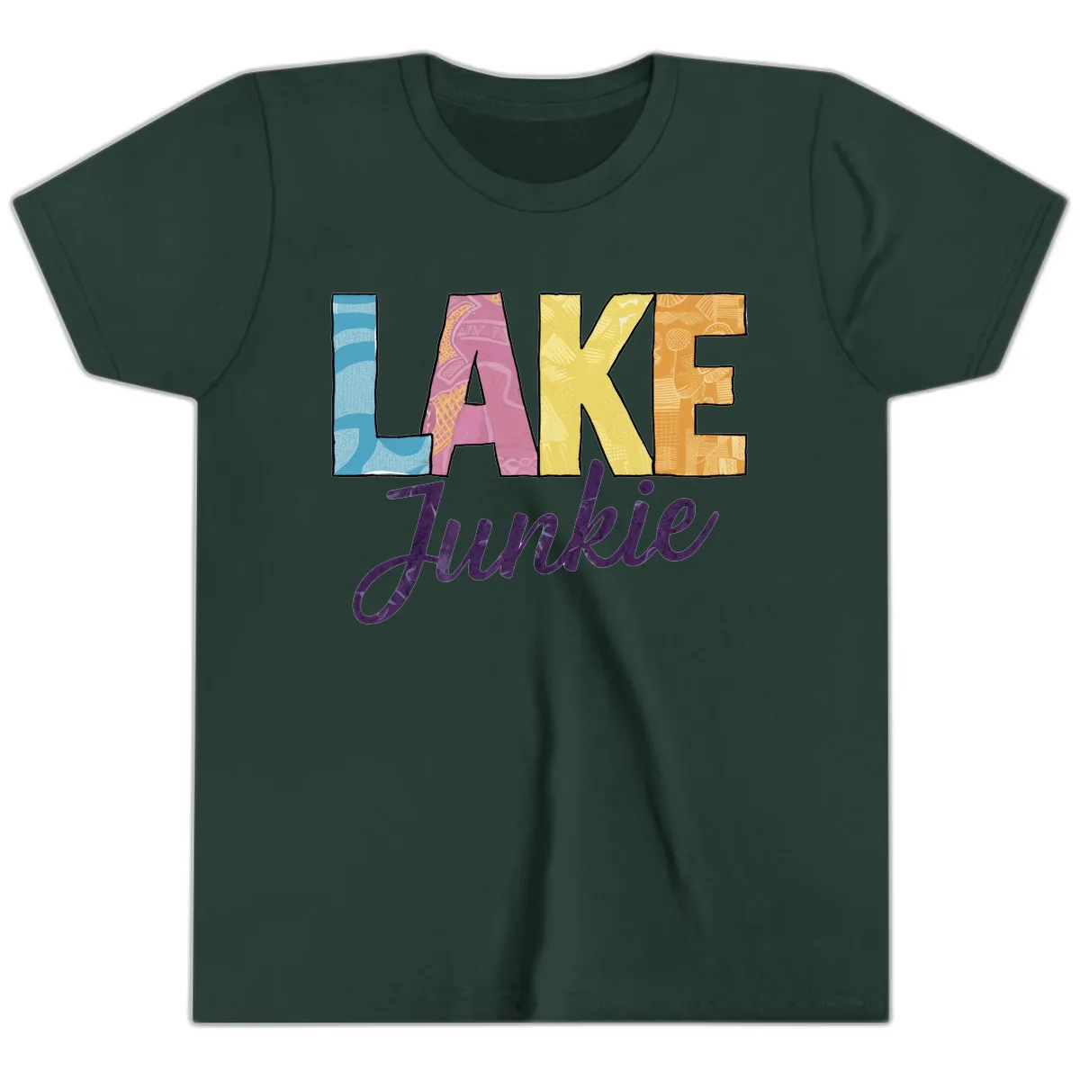 Lake Junkie Typography Design Youth T-Shirt in Forest