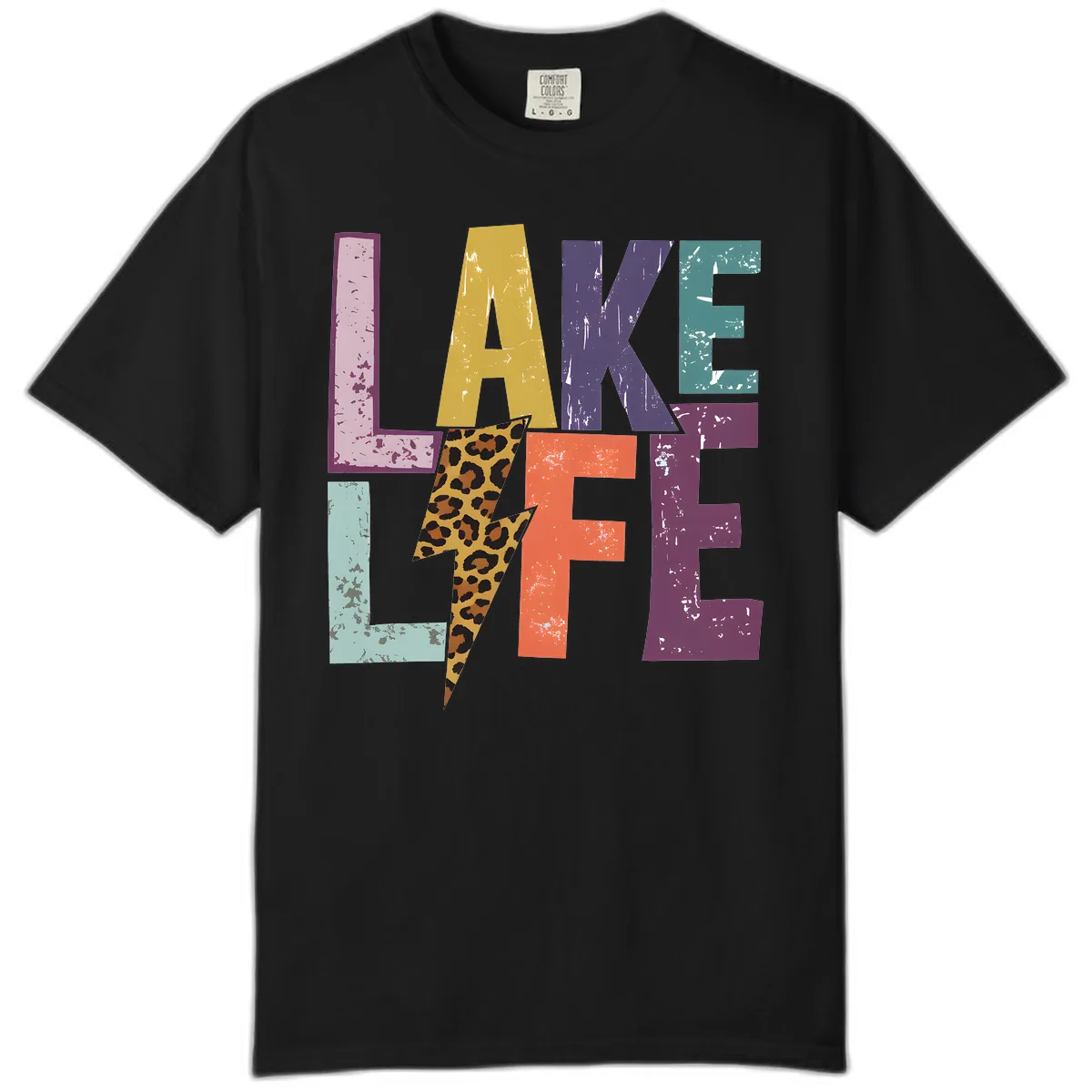Lake Life Distressed Letters Comfort Color in Black