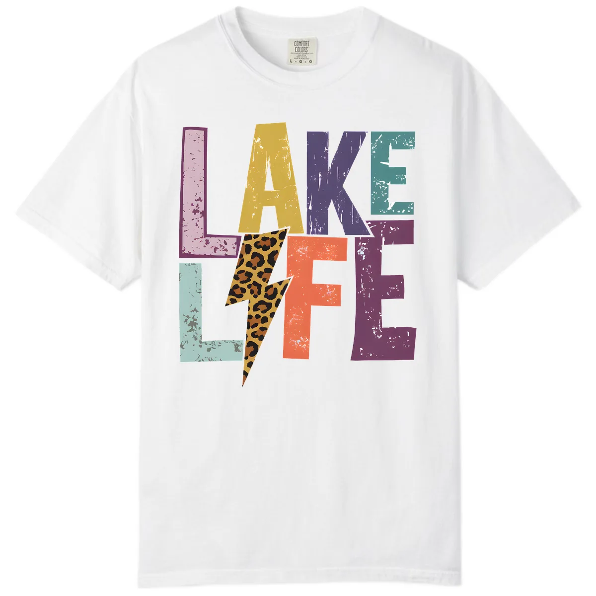 Lake Life Distressed Letters Comfort Color in White