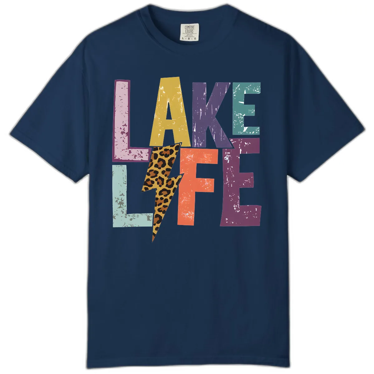 Lake Life Distressed Letters Comfort Color in Navy