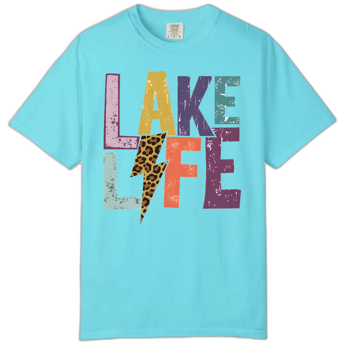 Lake Life Distressed Letters Comfort Color in Lagoon Blue