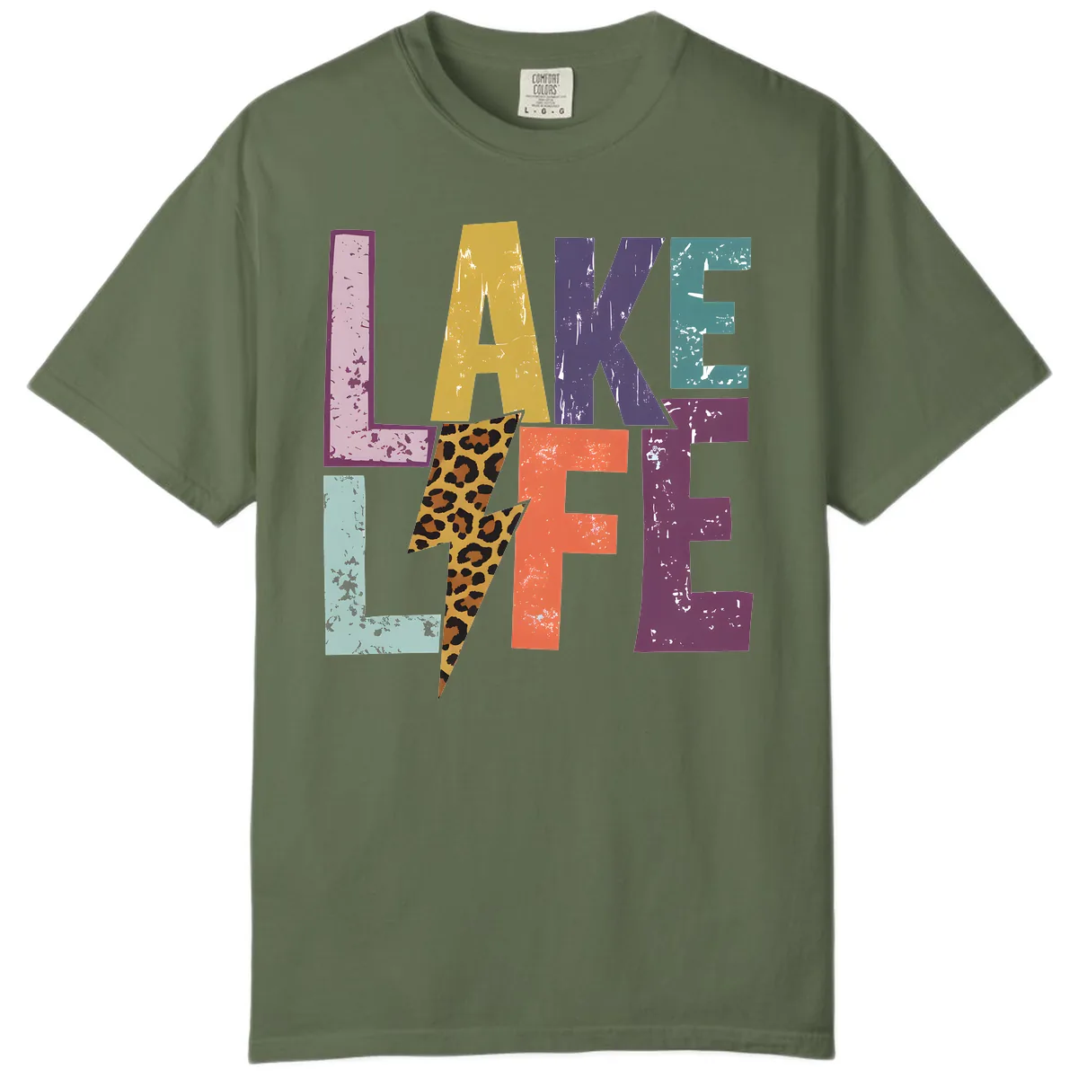 Lake Life Distressed Letters Comfort Color in Sage
