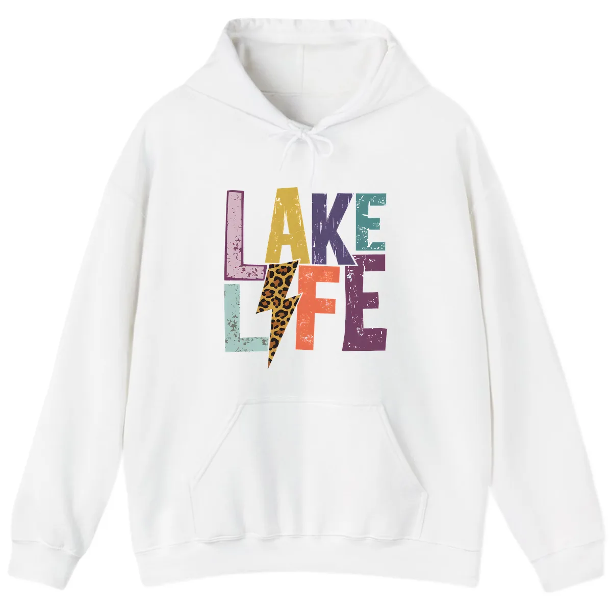 Lake Life Distressed Letters Hoodie in White