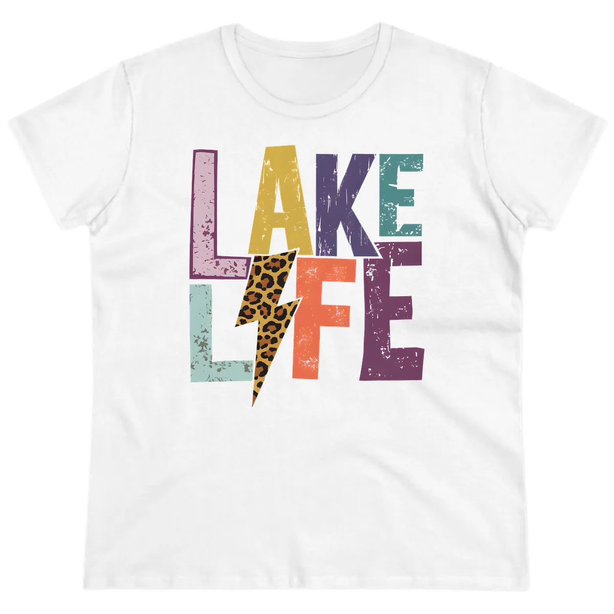 Lake Life Distressed Letters Ladies Tee in White